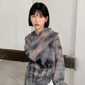 Women's Grey Tie Dye Sheer Long Sleeve Top