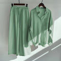 Women's 2026 Retro Plus Size Linen Cotton High Waist Loose Shirt + Pants 2-Piece Set - Pink
