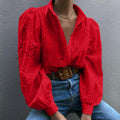 Women's Spring-Summer Casual Fashion Puff Sleeve Hollow-Out Loose Cardigan + Shirt 20 - White
