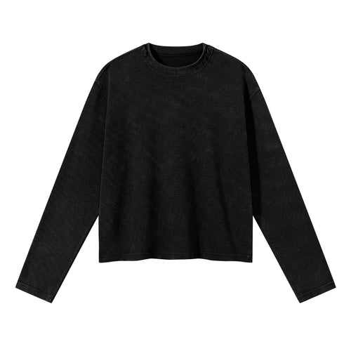 ARTIE Men's Fall/Winter Waffle 280G Washed Distressed Snow-Denim Long Sleeve T-Shirt