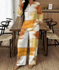 Women's Ethnic Retro Plus Size Long Sleeve V-Neck Printed Drapey Top Set 2026 - 1