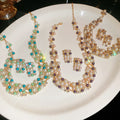 Palm Top Bright Bead _ Sparkle Dazzling Rhinestone Beaded Pearl Stud Earring Necklace Set French Retro Premium Exquisite Accessory
