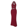 Red Floral Backless Halter Bodycon Long Dress, Summer