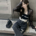 Women's Black Ruffle Cropped Sun Protection Cardigan