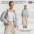 Unisex Fall/Winter Boxy Cropped Loose Fit Drop Shoulder Zip Fleece-Lined Hoodie