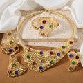 Overseas Accessory Dubai Rhinestone Cutout Silver Apricot Leaf Necklace Bangle Earrings Ring Set Middle East Bride Jewelry