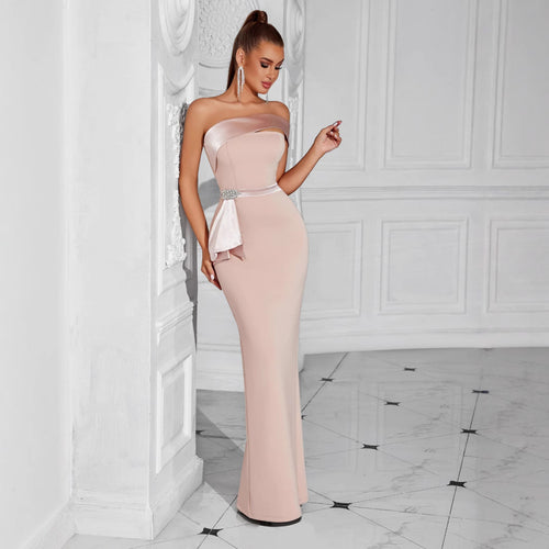 Women's Strapless Rhinestone Party Gown - Slim Fit
