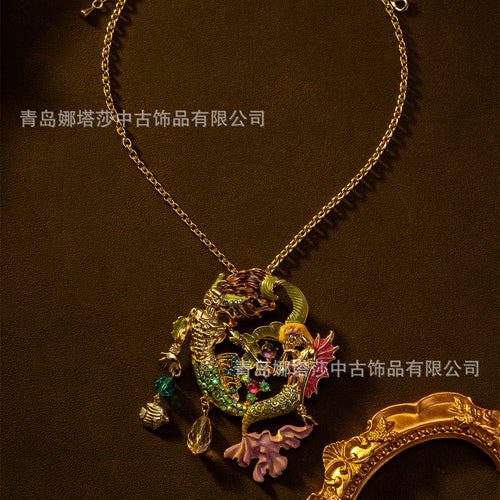 Overseas Vintage Unique Ocean Beauty Fish Necklace French Retro Huawei Beauty Heavy-Duty Exquisite Accessory