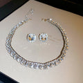 Rhinestone Emerald Square Stud Earring Necklace Set Accessory Women Imperial Breeze Earrings Light Luxury Premium Jewelry Set Wholesale