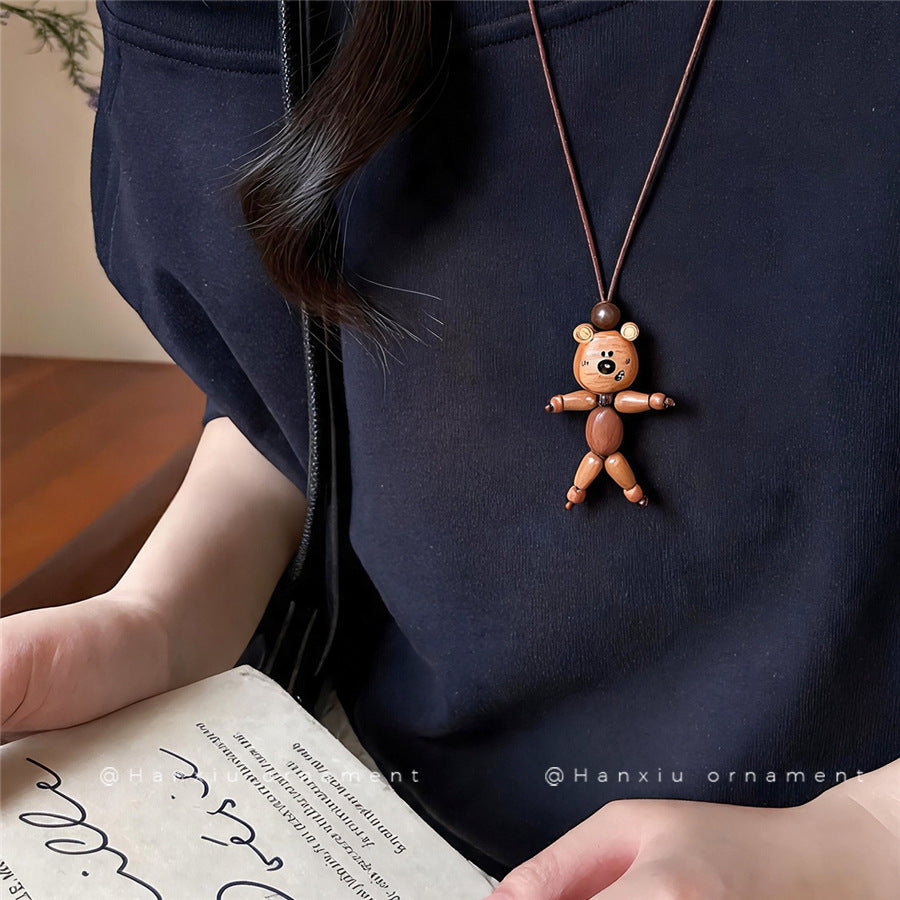 Vintage Wooden Cat Pendant Necklace - view 3