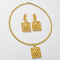 Overseas Fashionable Western Elegant 18K Gold Geometric Flower Cutout Pendant Earrings Necklace 2-Piece Set Wholesale OK