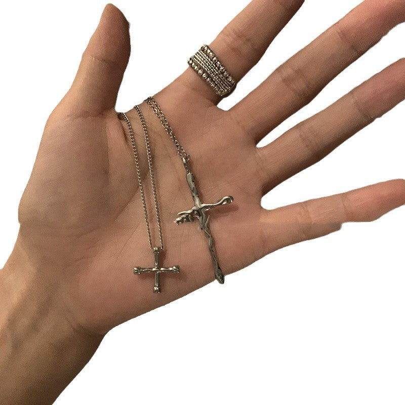 Silver-Tone Metal Cross Layered Necklace - view 5