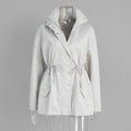 Fall-Winter Cotton Stand Collar Drawstring Waist-Tie Mid-Length Jacket