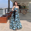 Blue Floral Camisole Beach Long Dress, Fairy Vacation