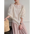 Summer Korean Artistic Ramie Hollow-Out Neckline Shirt