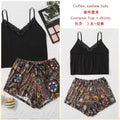亚马逊wish家居服两件套牛奶丝印花睡衣吊带短裤套装1013甜美风