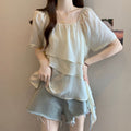 Summer French Designer Short Sleeve Boat Neck Square Neck Ruffle Shirt