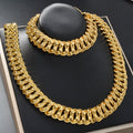 Overseas Dubai Gold Accessory Large Link Chain Statement Cuban Chain Necklace Bracelet Set Real Sky Plated Copper Gold Plated