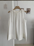 Korean Japanese Sleeveless Crew Neck Tie-Front Doll Top Shirt + Tank Top