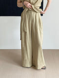 Slimming V-Neck Tie-Front Waist-Tie Wide Leg Pants + Top 2-Piece Set