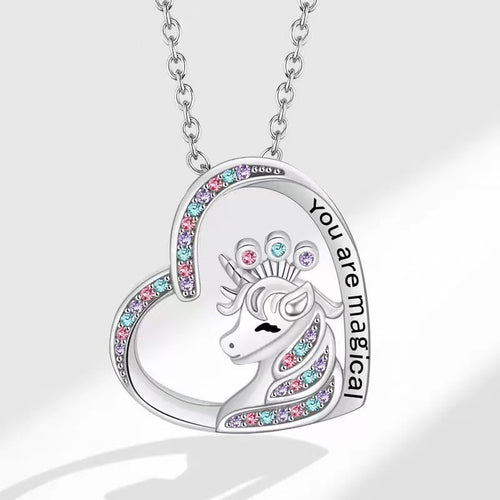 Overseas Western New Unicorn Alloy Necklace Pendant Top Engrave With Letter Bright Rainbow Diamond Accessory