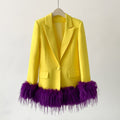 Women's Fall-Winter Fashion Elegant Wool Waist-Tie Patchwork Fitted Blazer 2026 - Yellow