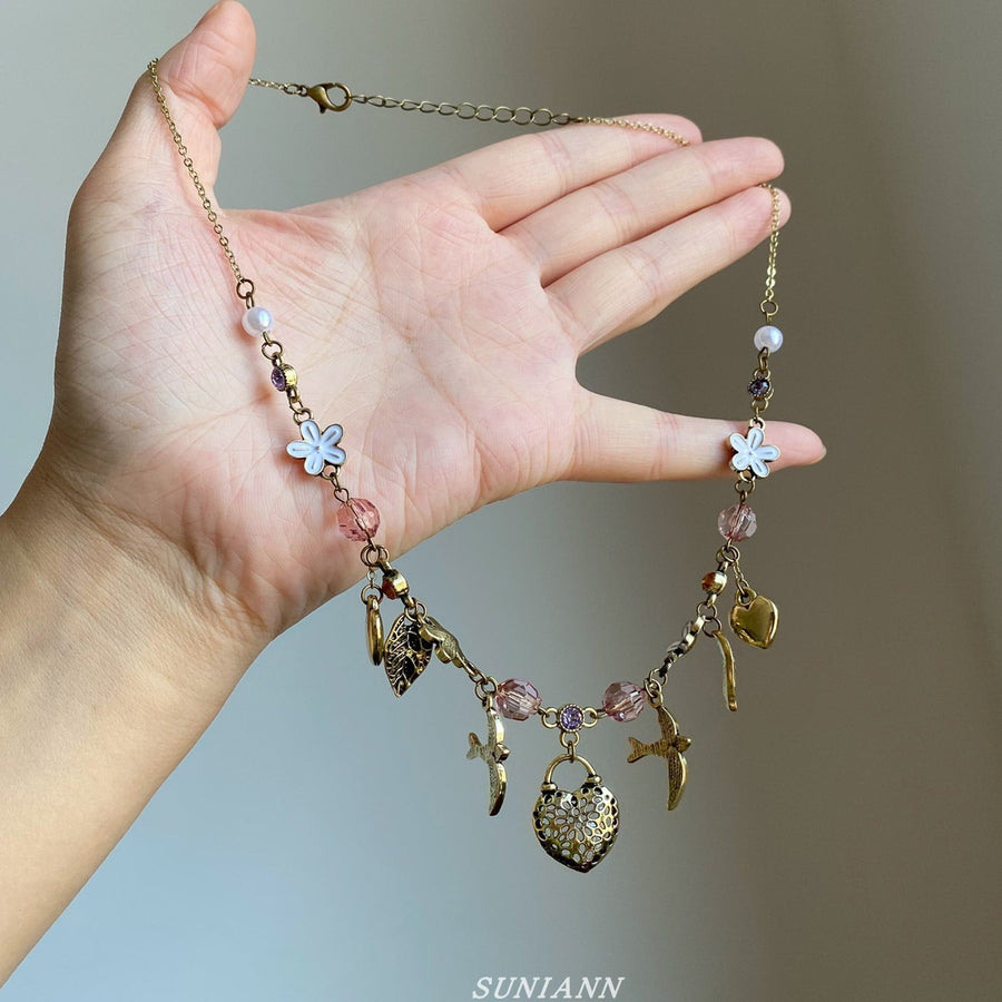 Three-Layer Pearl Necklace with Heart Pendant - view 4
