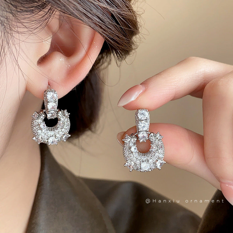 Gold-Plated Zircon U-Shaped Bag Hoop Earrings - view 2