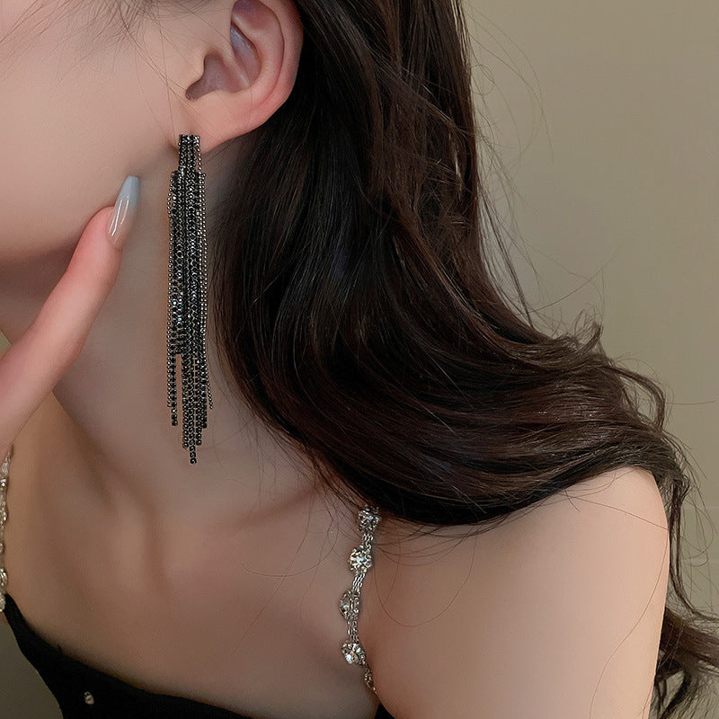 Gold-Plated Zircon Teardrop Tassel Earrings - view 8