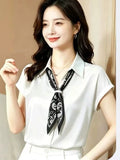 Summer Professional French Satin Short Sleeve Loose Shirt