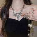 Old Dream Bead Huawei Crystal Oval Pendant Jewelry Set Light Luxury Niche Clavicle Chain Vintage Distressed Heavy-Duty Necklace