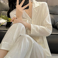 新春季薄款冰丝睡衣带胸垫女夏高级感长袖提花开衫女士家居服套装
