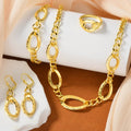 Western Bead Gem 18K Jewelry Set Cuban Chain Oval Round Cutout Return Pattern Necklace Bracelet Set Earrings Ring Set