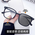 New RedNote Style of Retro Square Frame Photochromic Plano Fashionable Trendy Unisex Anti-Blue-Light Myopia Glasses