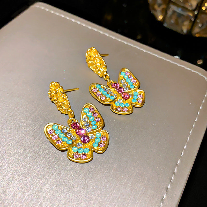 Vintage Rhinestone Butterfly Stud Earrings - view 5