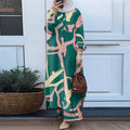 Fall Retro Fashion Printed Floral Wide Leg Pants + Shirt 2-Piece Set