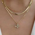New Retro Full Diamond Butterfly Pendant Clavicle Chain Women Creative Personality Snake Chain Layered 3 Layer Necklace N6244