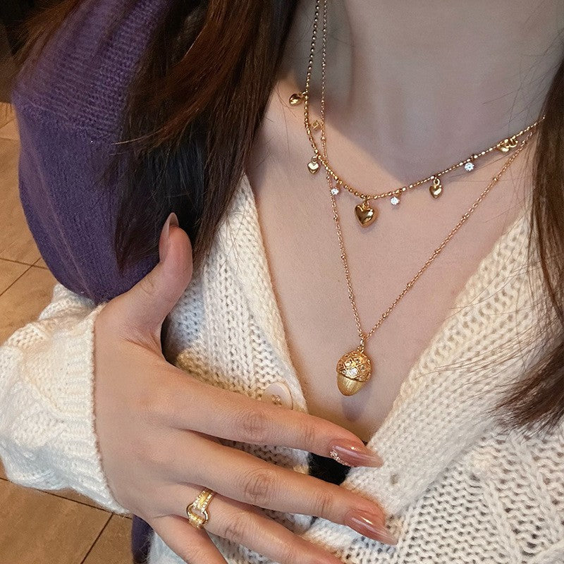 French Vintage Zircon Heart Necklace - view 2