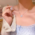 【铜+钛钢链条】自然风设计蓝色镶石蝴蝶项链清新时尚高级感饰品