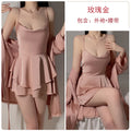 瑰若品牌内衣舒适丝滑缎面性感荡领女吊带睡裙外袍家居服套装4431