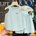 Women's Summer Sleeveless Lace Trim Tank Top + Shorts 2-Piece Set 2026 - Hollow Out Skirt Set Green