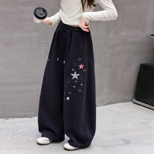Girls' Star Embroidered Wide-Leg Sweatpants