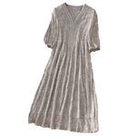 100% Silk Beaded Embroidery V-Neck Maxi Dress - New Chinese Style Plus Size