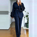Formal Long Sleeve Lace Trim Pants 2-Piece Set