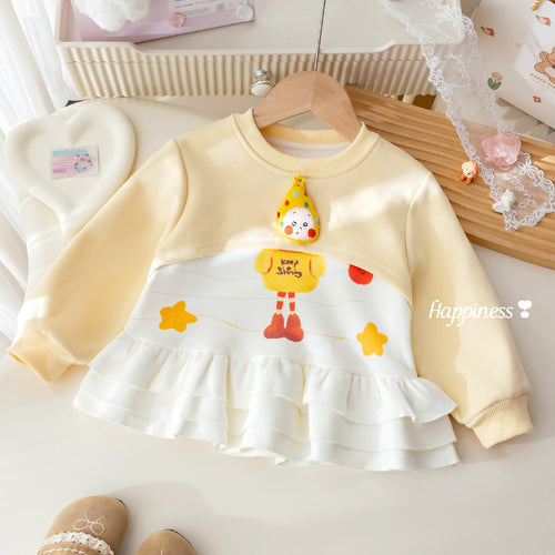 Girls' 3D Plush Cartoon Hoodie - Fall