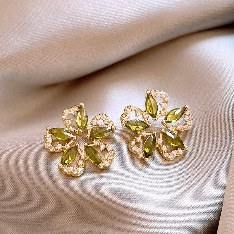 Emerald Green Oval Rhinestone Stud Earrings - view 6