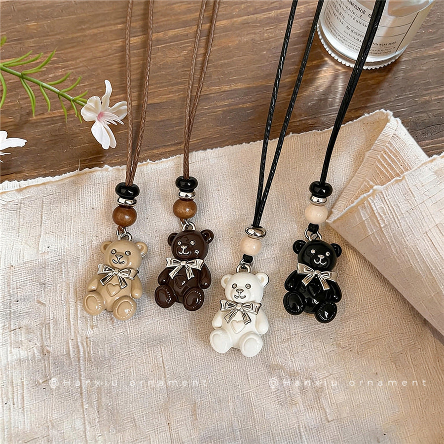 Cute Teddy Bear and Bow Pendant Necklace - view 2