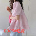 Summer Korean Unique Puff Sleeve Short Sleeve Ruffle Doll Top Shirt