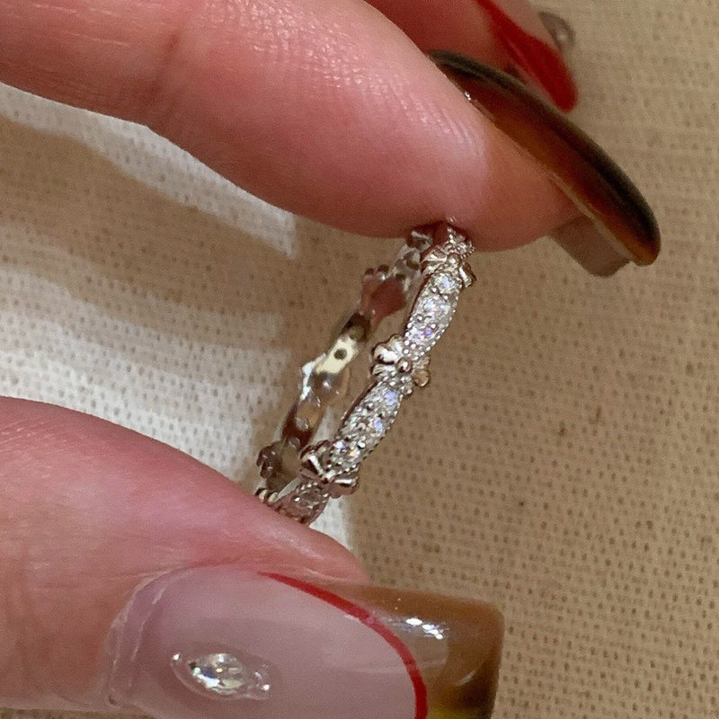 S925纯银复古蕾丝鸢尾花镶钻戒指女开口可调节小众高级感轻奢百搭