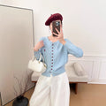 Women's Fall-Winter Korean Fashion Embroidered Knit Crew Neck Cardigan + Top 2026 - Apricot